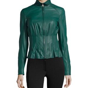 ❤️SOLD❤️ESCADA Short Mock-Neck Fitted Leather Jacket